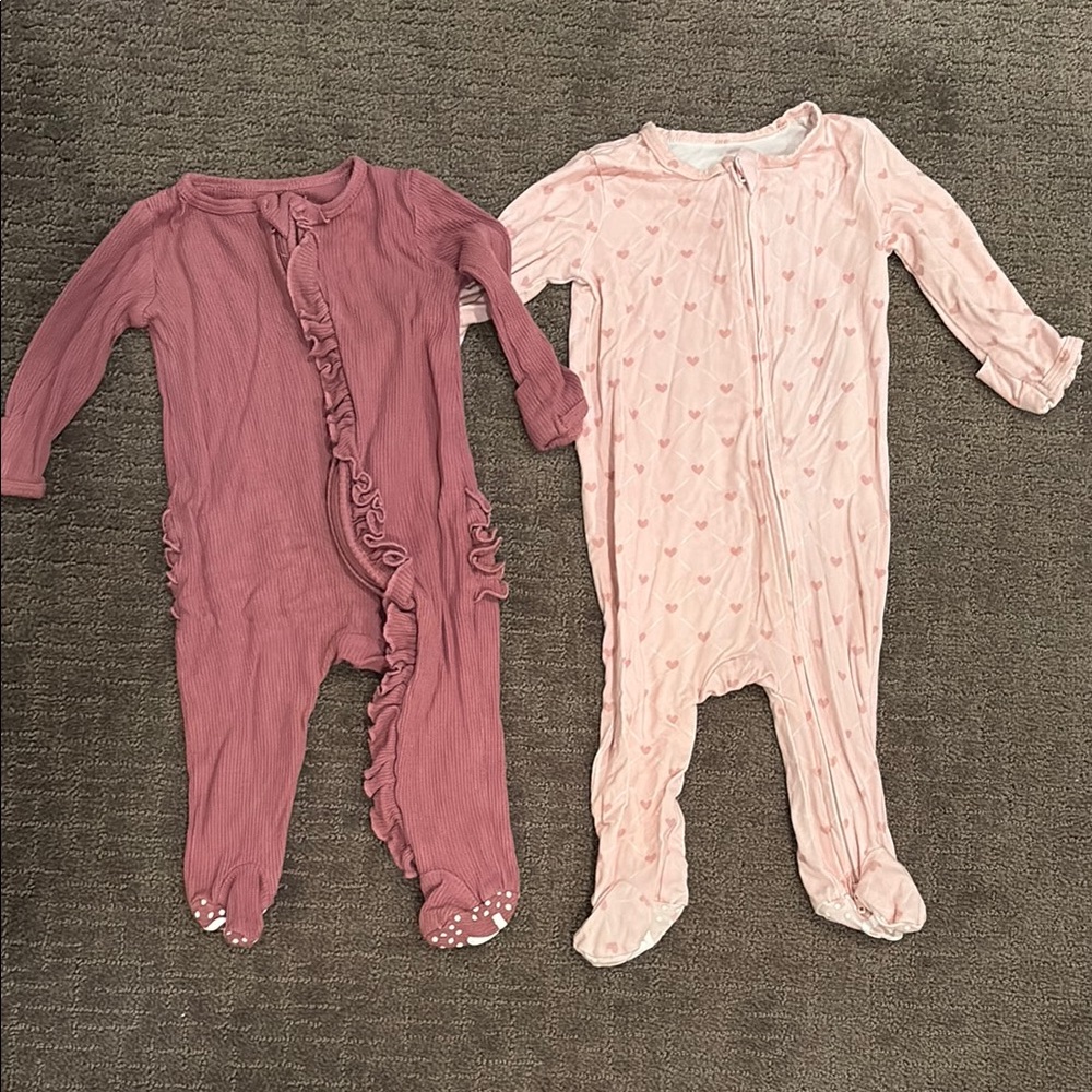Caden Lane Baby Footie Set - Mauve & Light Pink Heart Print